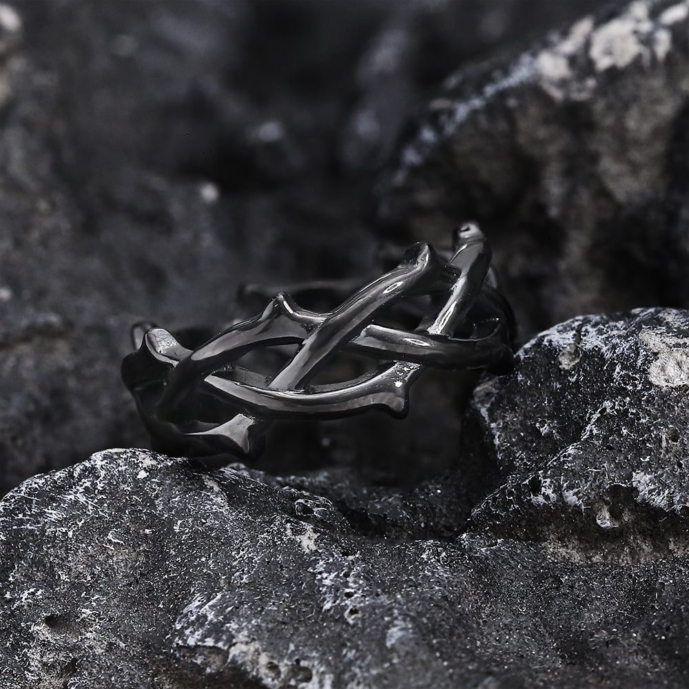 THORN VINE BRAIDED STAINLESS STEEL RING