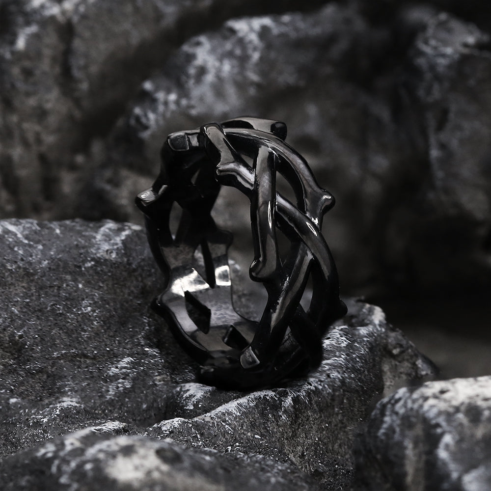 THORN VINE BRAIDED STAINLESS STEEL RING