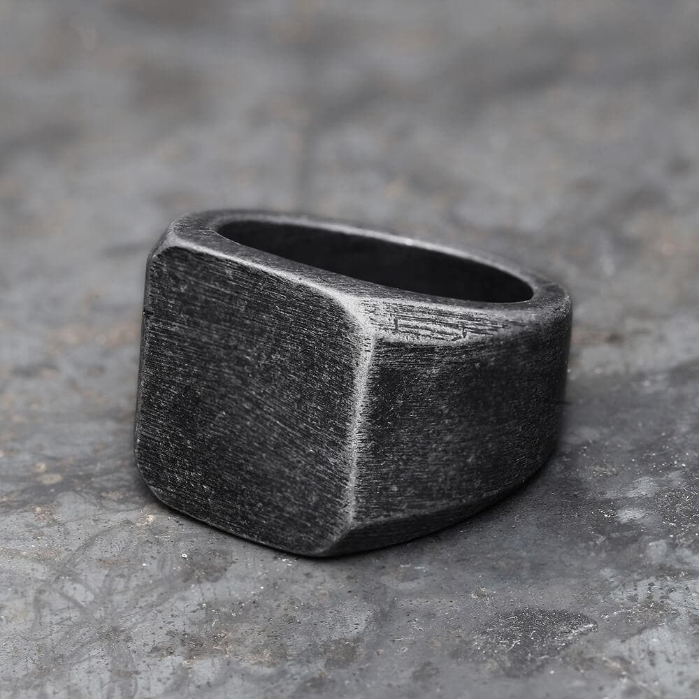 RETRO SIMPLE PLAIN STAINLESS STEEL SQUARE RING