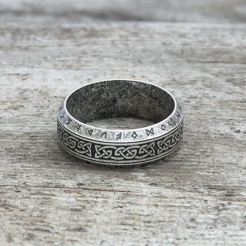 VINTAGE VIKING CELTIC KNOT RUNES STAINLESS STEEL BAND RING