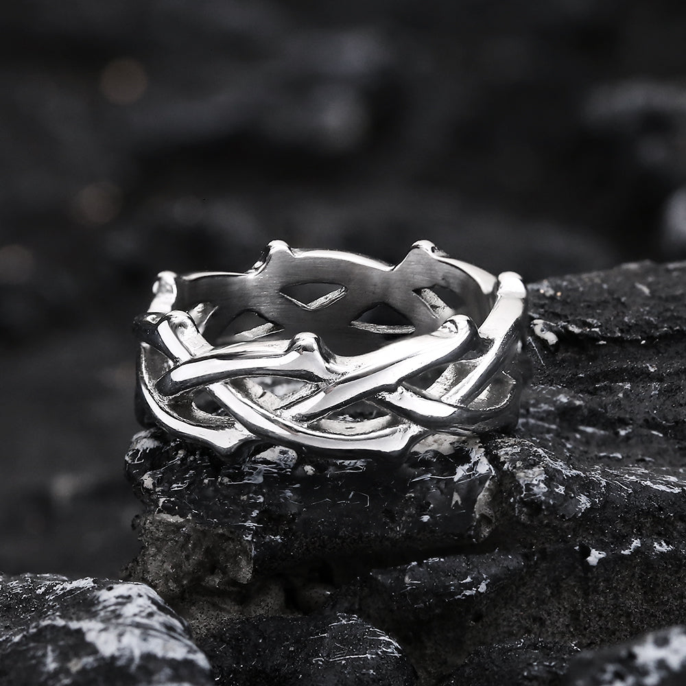 THORN VINE BRAIDED STAINLESS STEEL RING