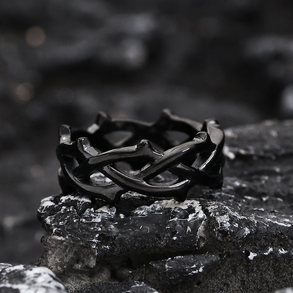 THORN VINE BRAIDED STAINLESS STEEL RING