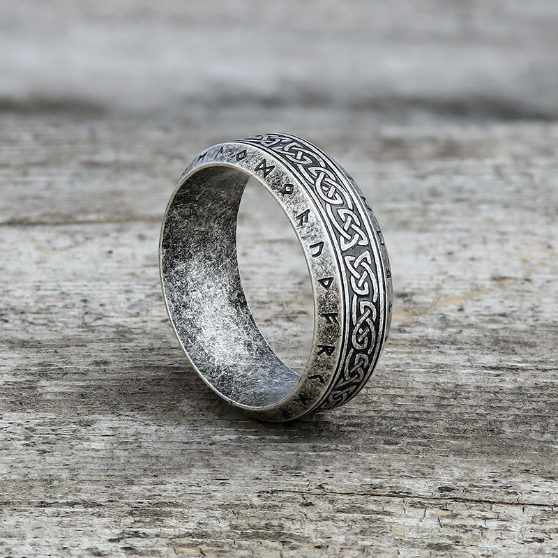 VINTAGE VIKING CELTIC KNOT RUNES STAINLESS STEEL BAND RING