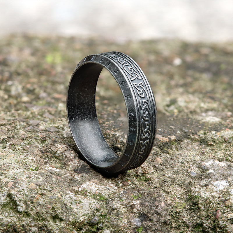 VINTAGE VIKING CELTIC KNOT RUNES STAINLESS STEEL BAND RING