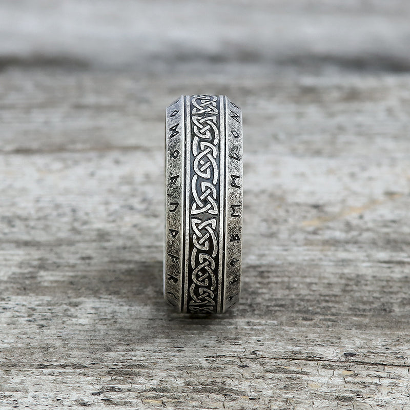 VINTAGE VIKING CELTIC KNOT RUNES STAINLESS STEEL BAND RING