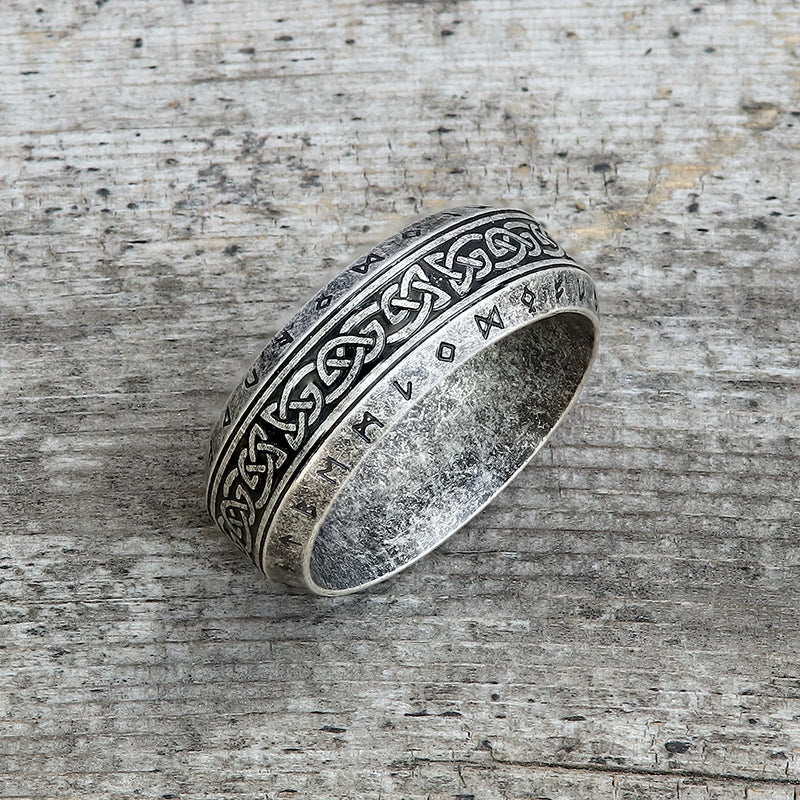 VINTAGE VIKING CELTIC KNOT RUNES STAINLESS STEEL BAND RING