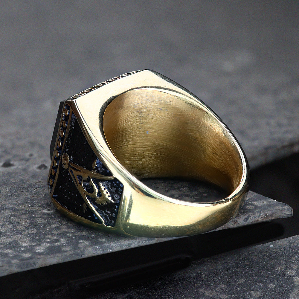 BLACK GEMSTONE STAINLESS STEEL MASONIC RING