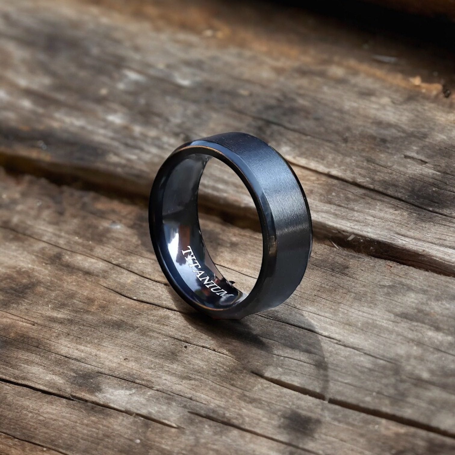 8MM BLACK BRUSHED TITANIUM BAND RING