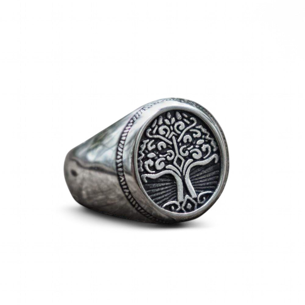 TREE OF LIFE SIGNET STAINLESS STEEL VIKING RING