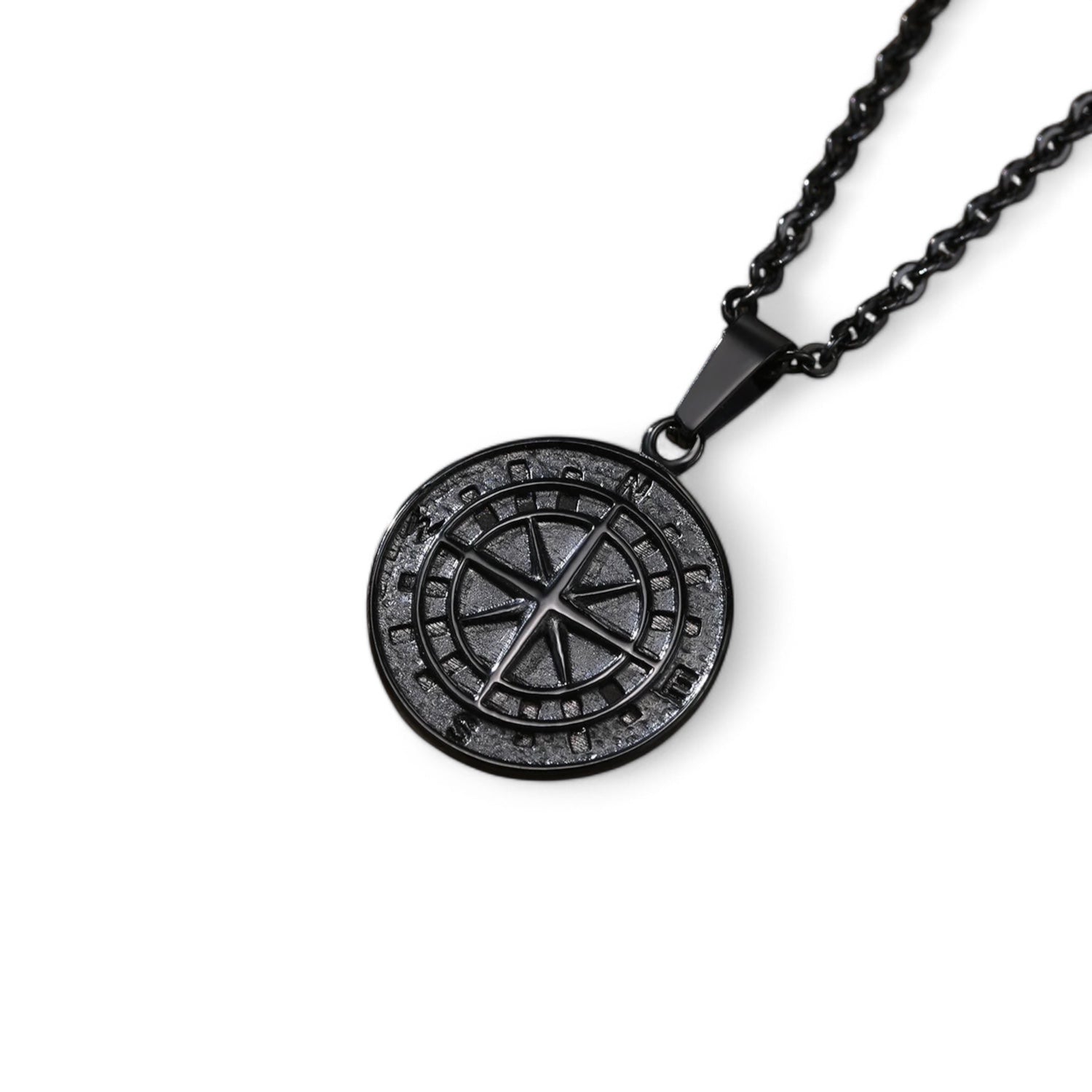 MINIMALIST COMPASS STAINLESS STEEL PENDANT & 3MM BLACK CHAIN