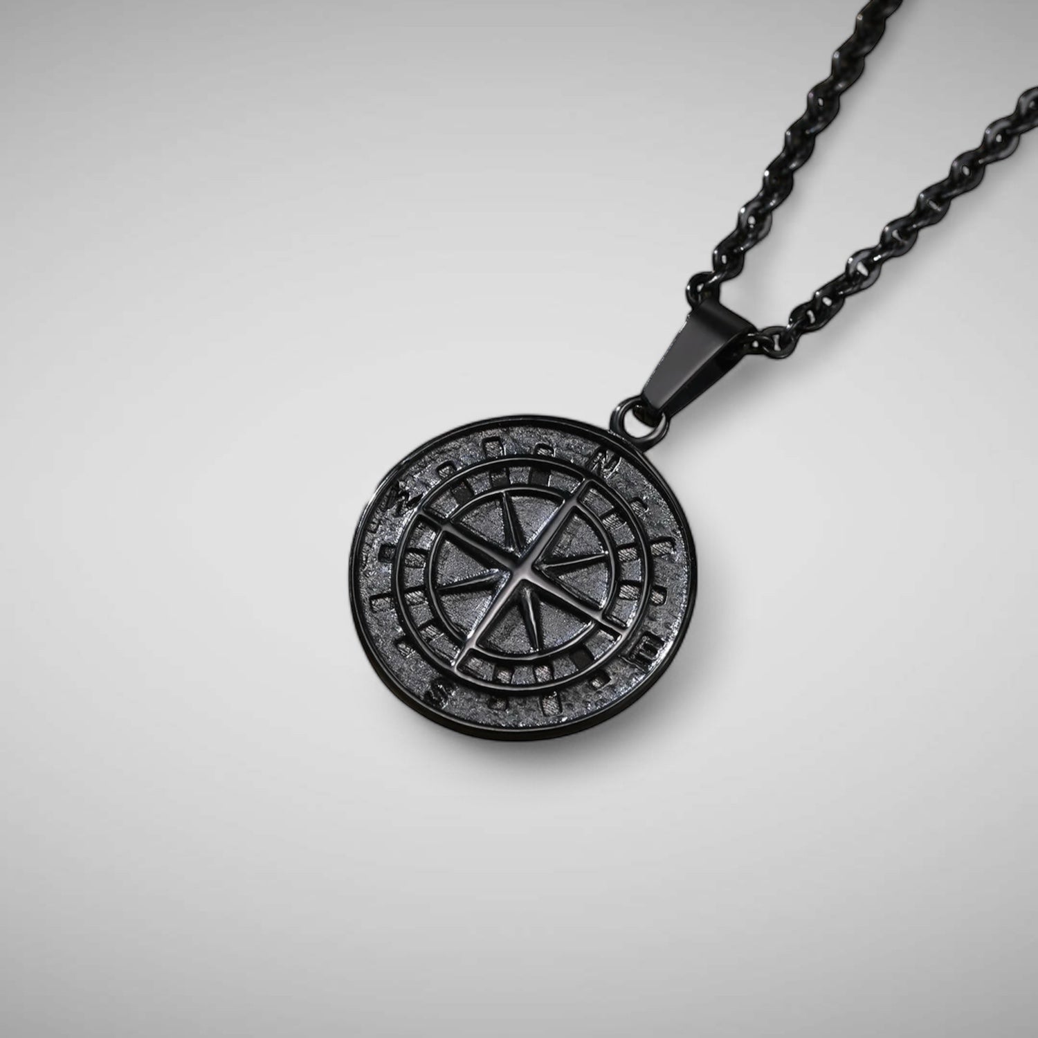 MINIMALIST COMPASS STAINLESS STEEL PENDANT & 3MM BLACK CHAIN